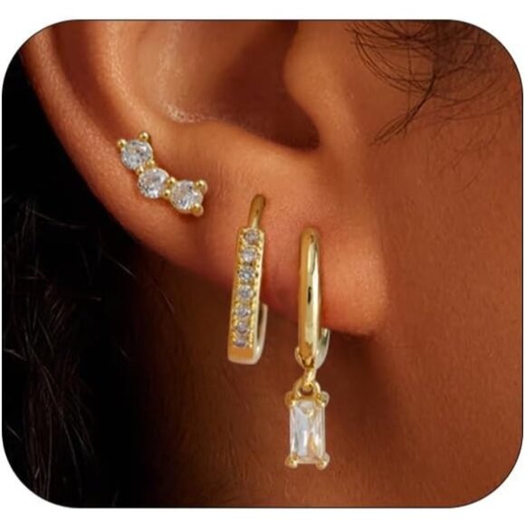 🆕 Women Gold Small Hoop Earrings Trendy Chunky Multiple Piercing Jewelry Gift - Picture 1 of 7